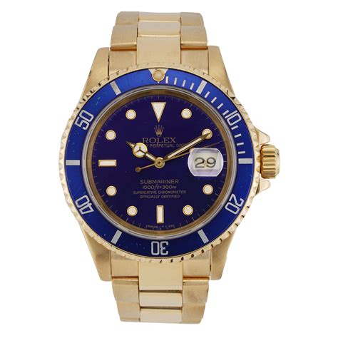 rolex submariner date 18k|rolex 16618 gold submariner blue.